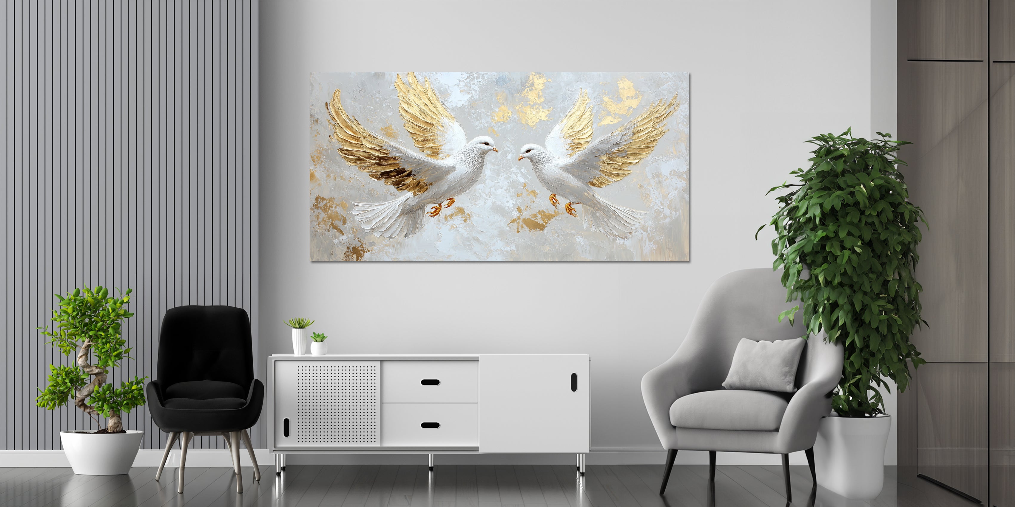 Gold Foil Wall Art Gilded Painting White Doves Canvas Print