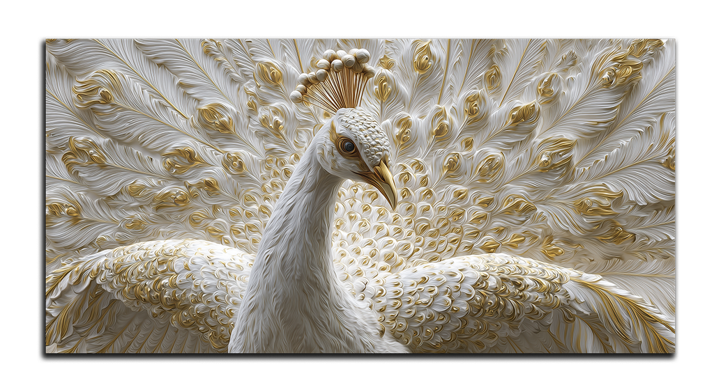Gold Foil Wall Art Print Peacock – Gold Accent Wall Decor Canvas, Foil