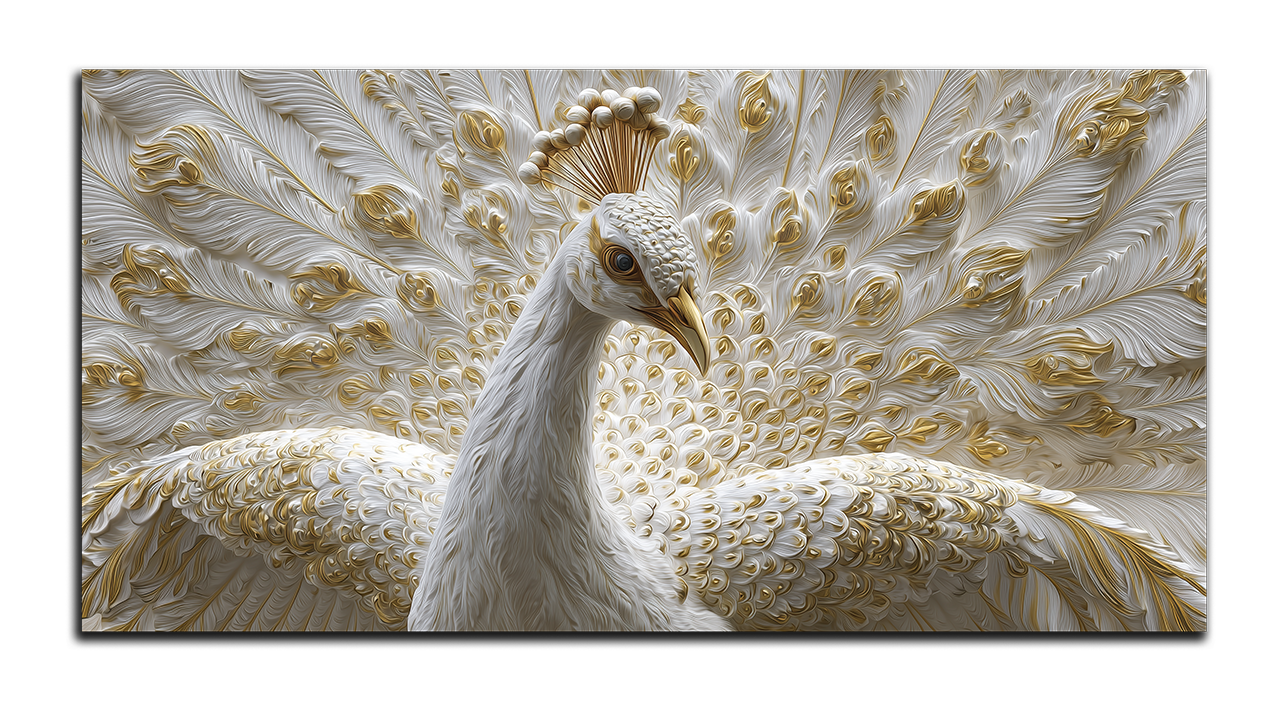 Gilded Art Print Peacock – Gold Accent Wall Decor Canvas, Foil