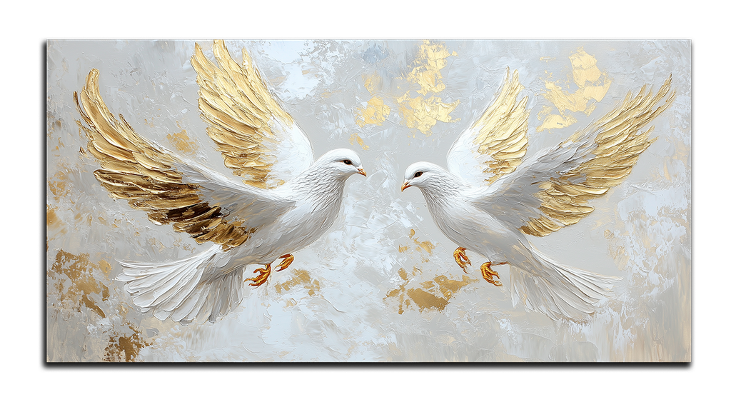 Gold Foil Wall Art Gilded Painting White Doves Canvas Print