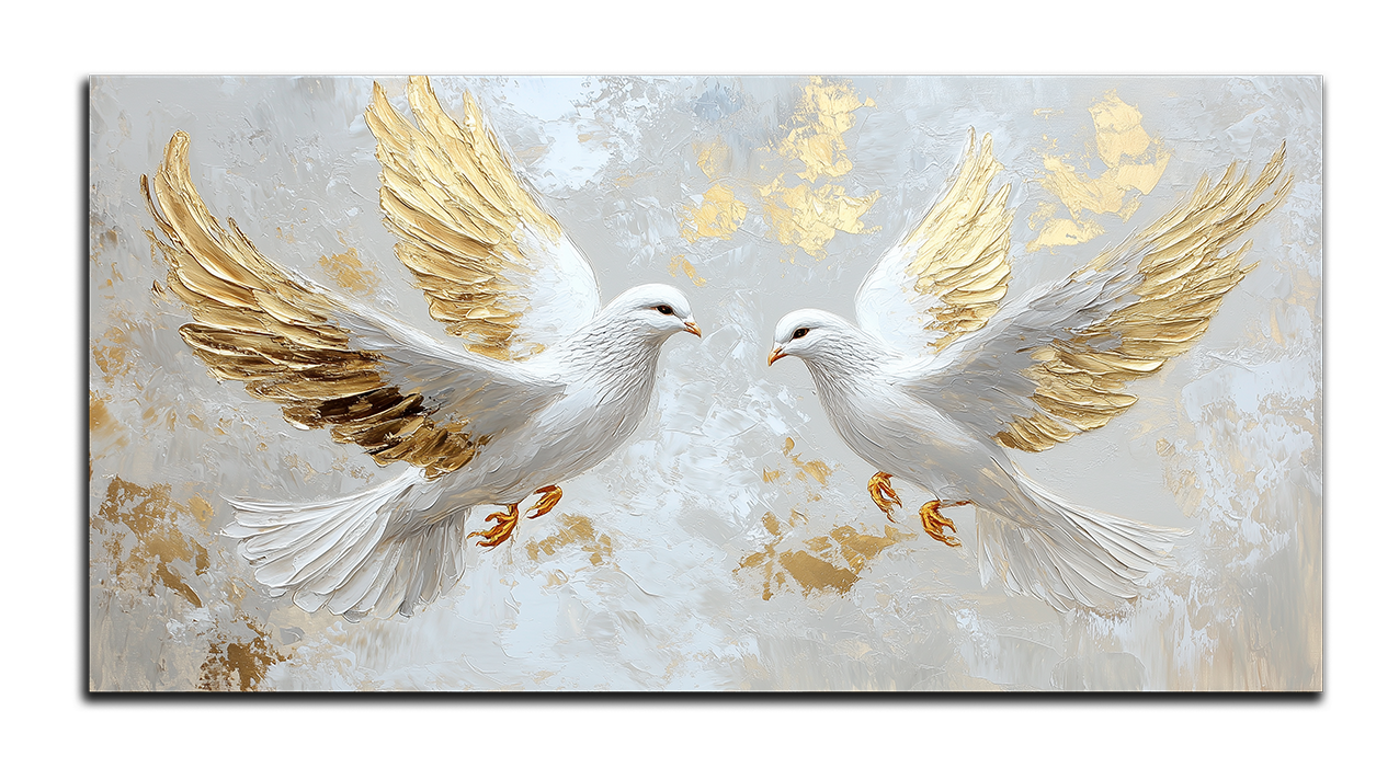 Gold Foil Wall Art Gilded Painting White Doves Canvas Print