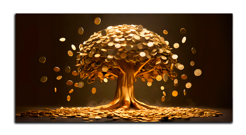 Gilded Art Print Coin Money Tree – Gilded Wall Decor with Gold Accents Foil