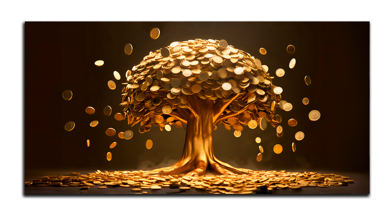 Gilded Art Print Coin Money Tree – Gilded Wall Decor with Gold Accents Foil