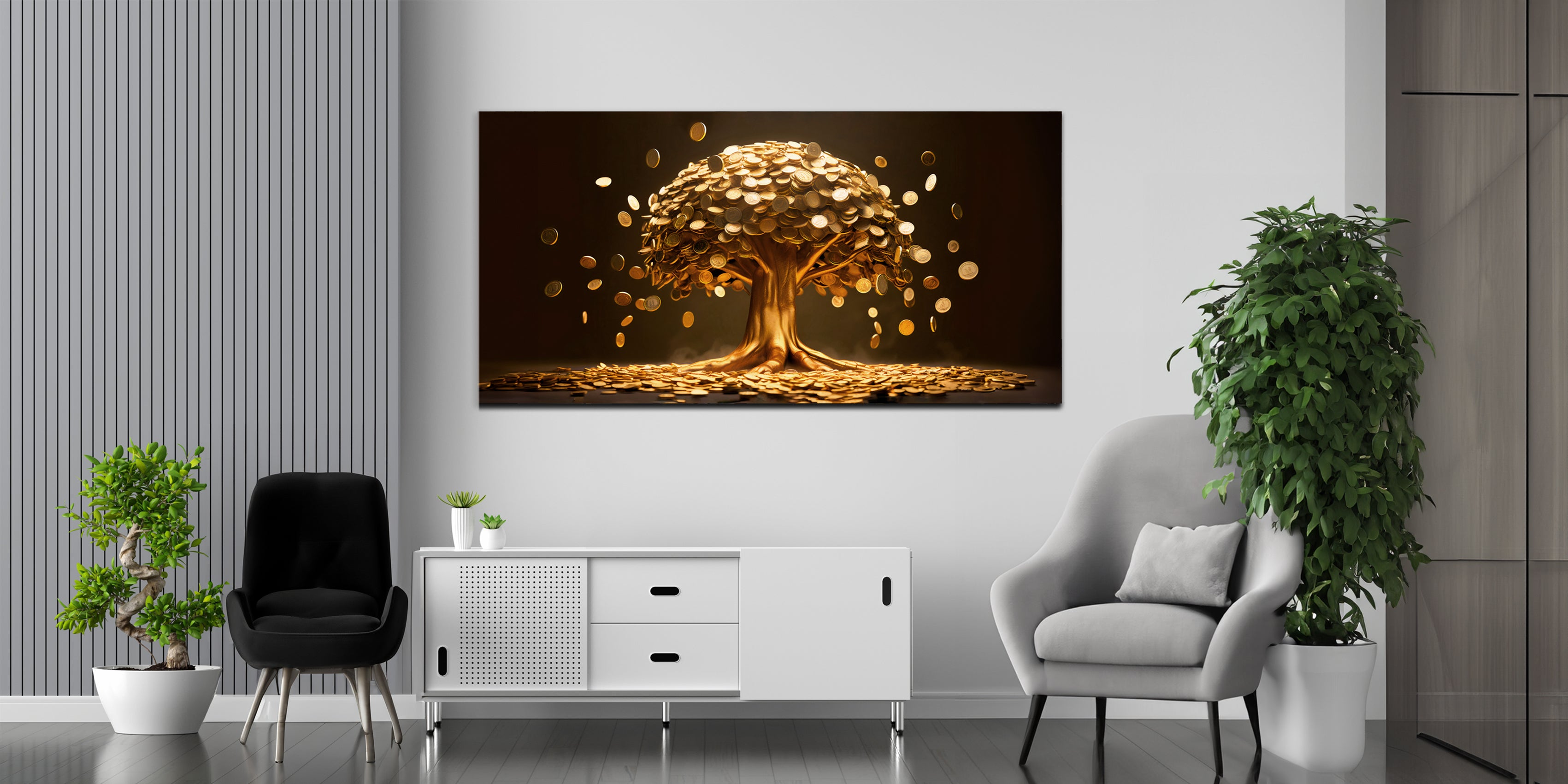 Gilded Art Print Coin Money Tree – Gilded Wall Decor with Gold Accents Foil