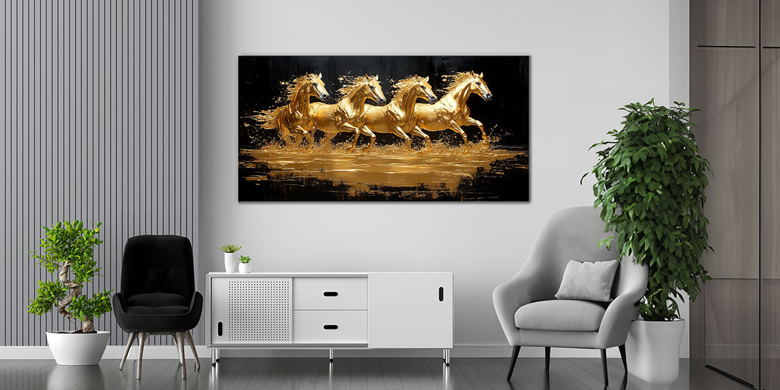 Gilded Art Print Horses – Gilded Wall Decor with Gold Accents Foil