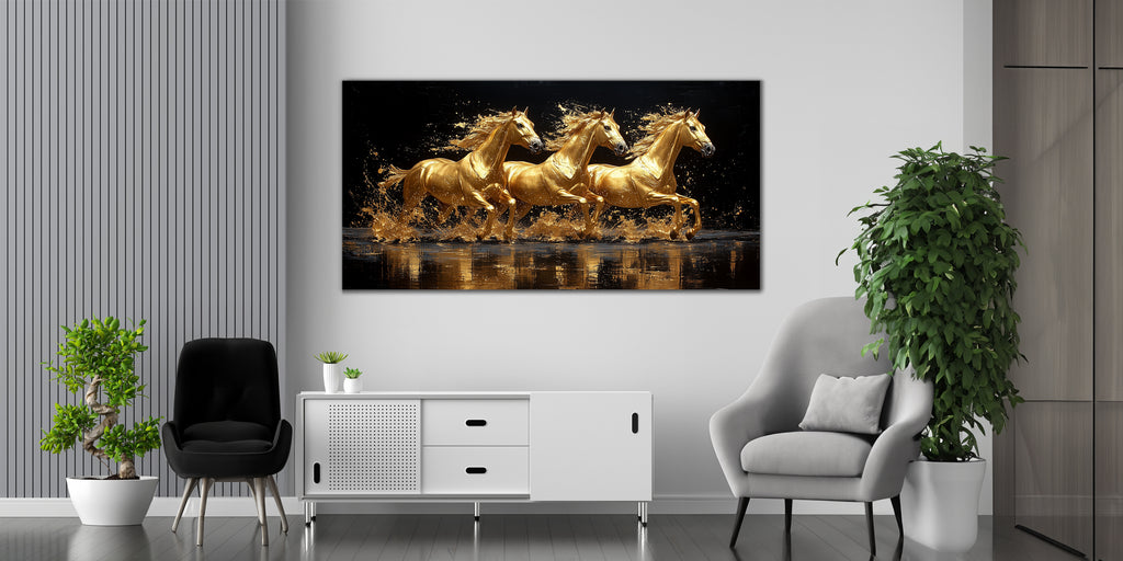 Gold Wall Art – Horses Metallic Foil Canvas