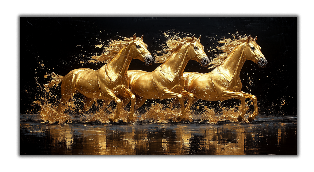 Gold Wall Art – Horses Metallic Foil Canvas