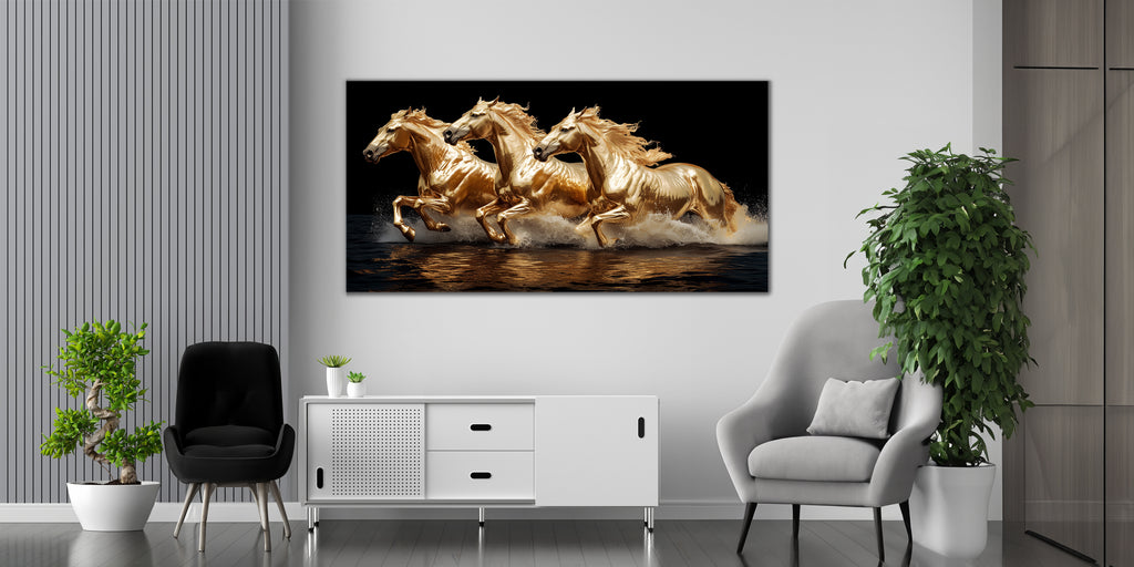 Golden Horse Gold Foil Wall Art Print – Gold Foil Canvas Print Wall Art