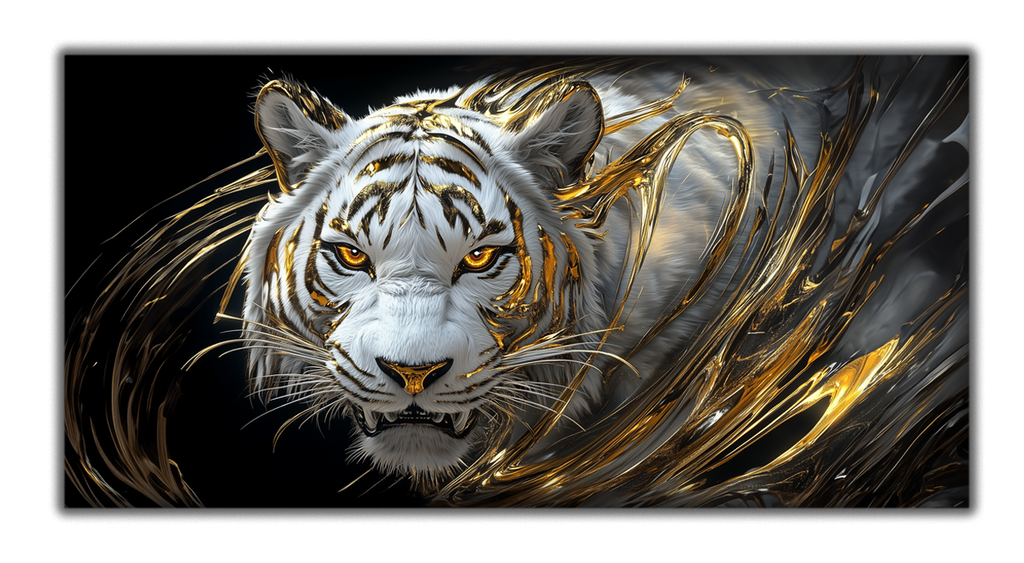 Modern Gold Foil Canvas Print "Tiger" | Abstract Animal Portrait | Metallic Wall Art Decor