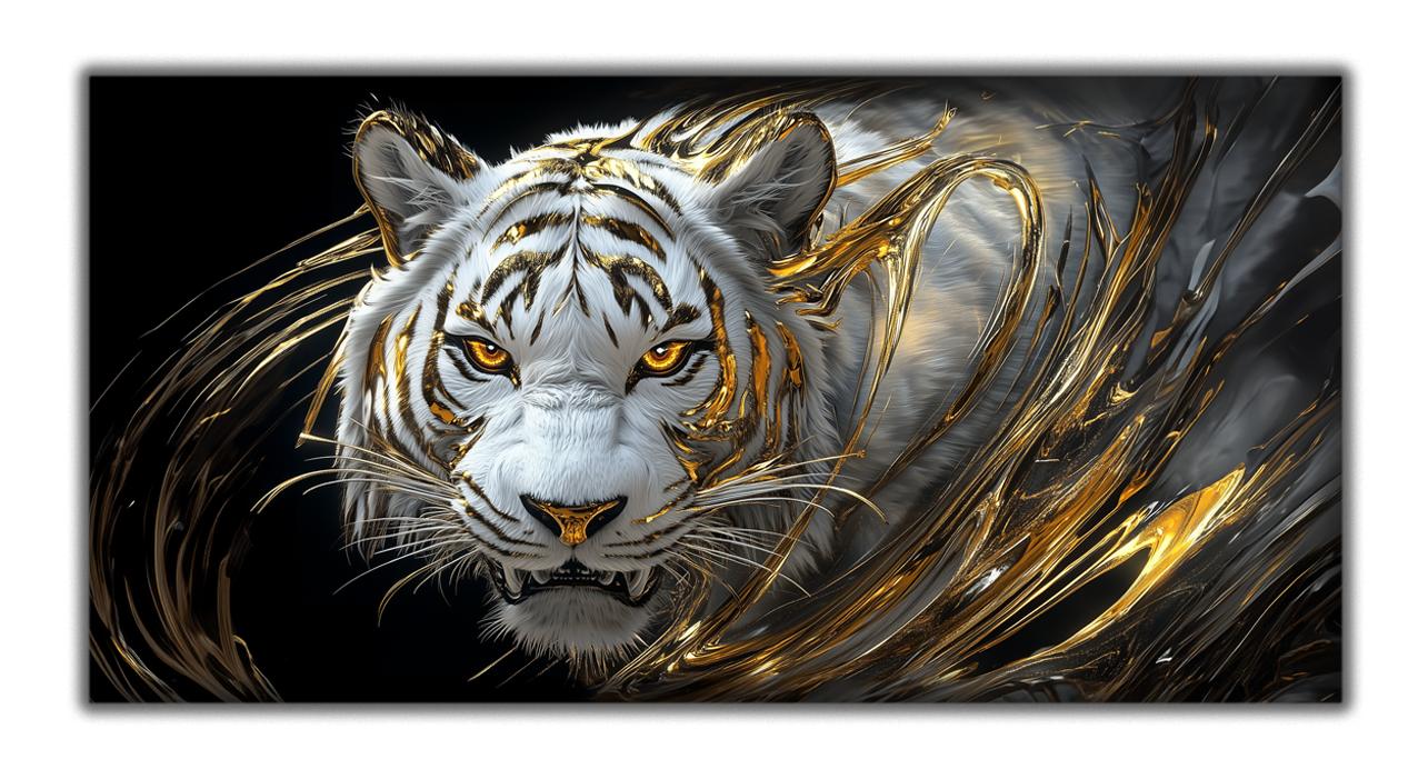 Modern Gold Foil Canvas Print "Tiger" | Abstract Animal Portrait | Metallic Wall Art Decor