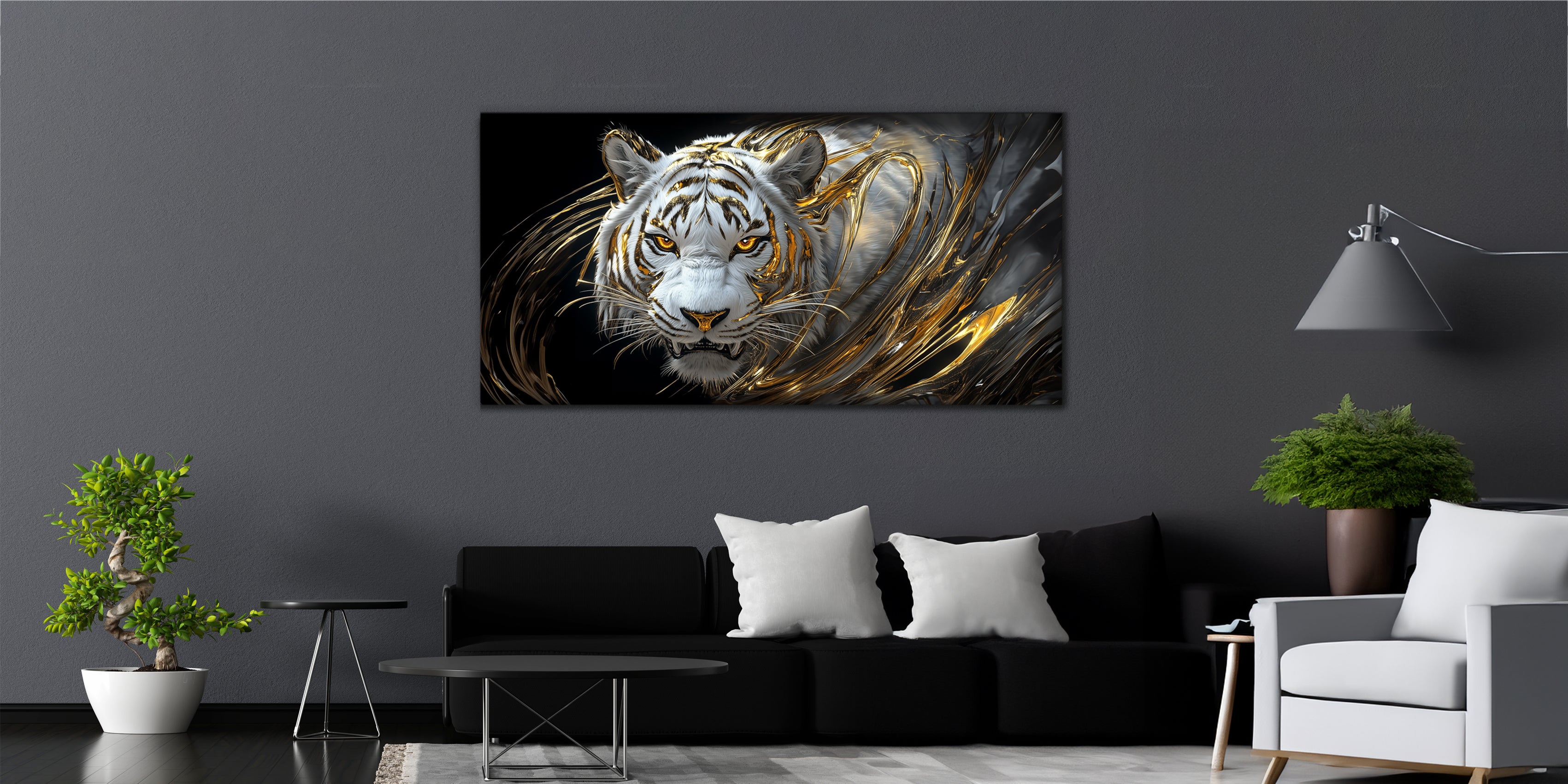 Modern Gold Foil Canvas Print "Tiger" | Abstract Animal Portrait | Metallic Wall Art Decor