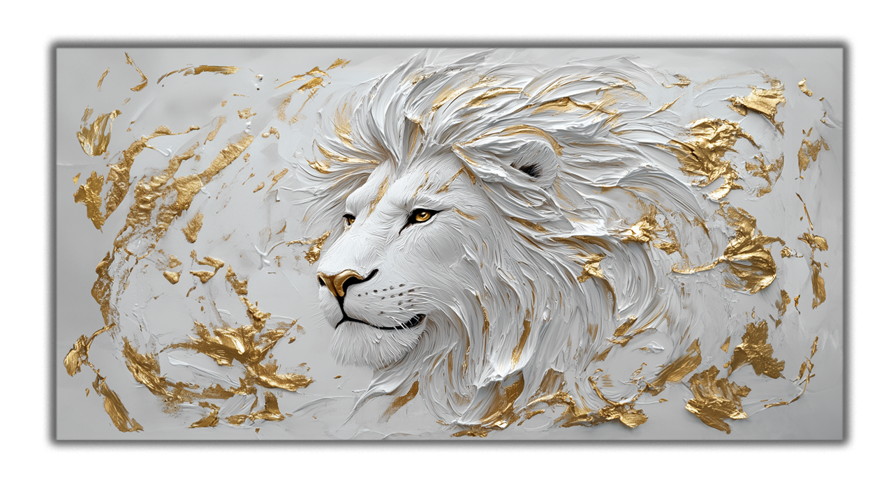 Gilded Lion Wall Art – Gold Accent Animal Decor with Foil Print