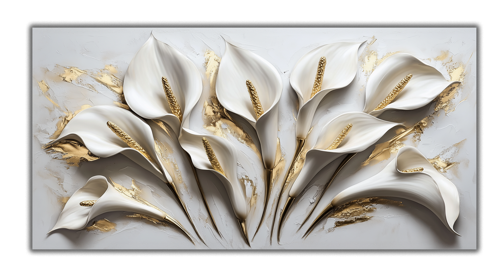 Gold Foil Wall Art Print "Calla Flowers" | Abstract Floral Portrait | Gold Accent Art for Bedroom. & Living Room