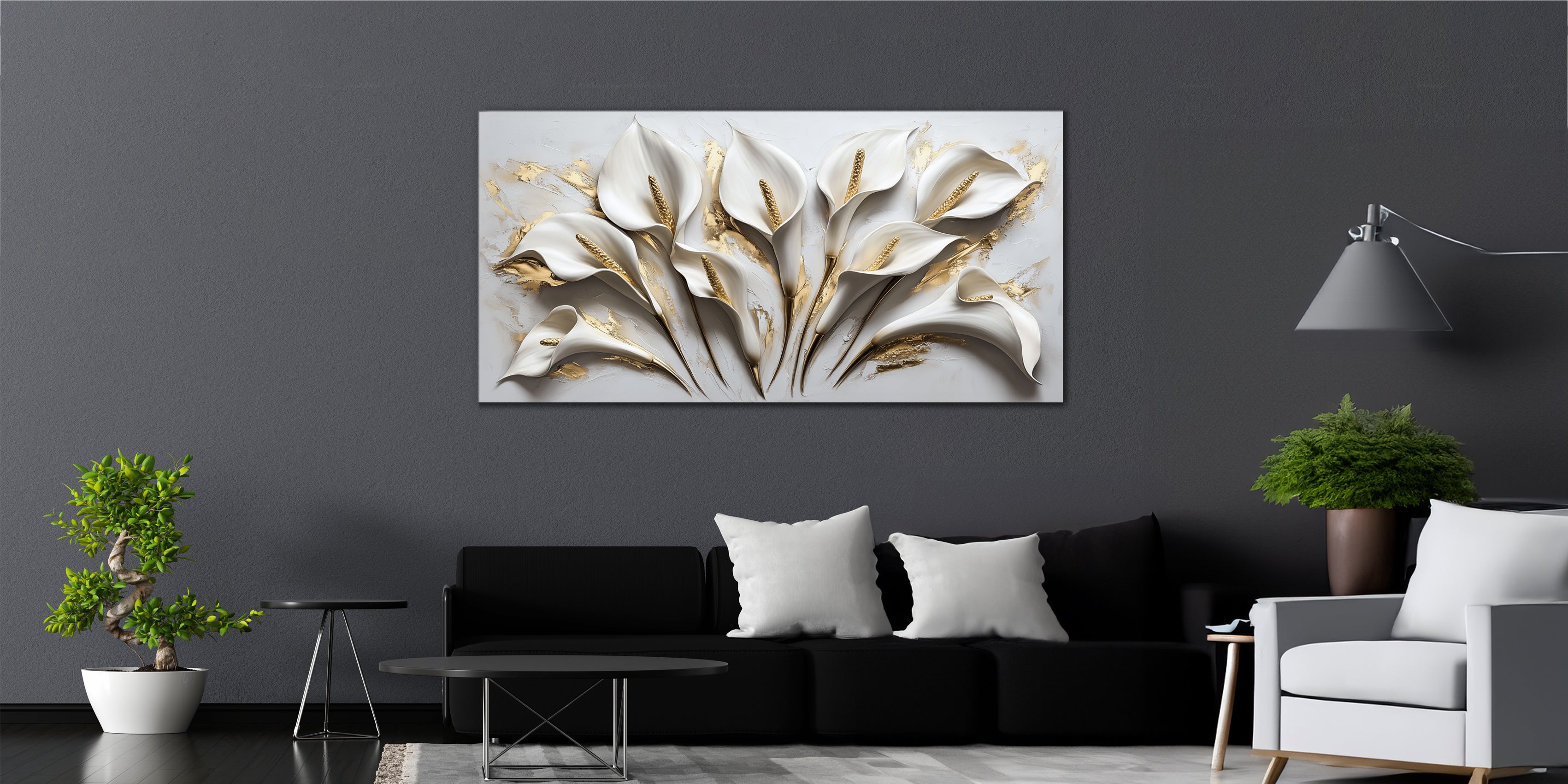 Gold Foil Wall Art Print "Calla Flowers" | Abstract Floral Portrait | Gold Accent Art for Bedroom & Living Room