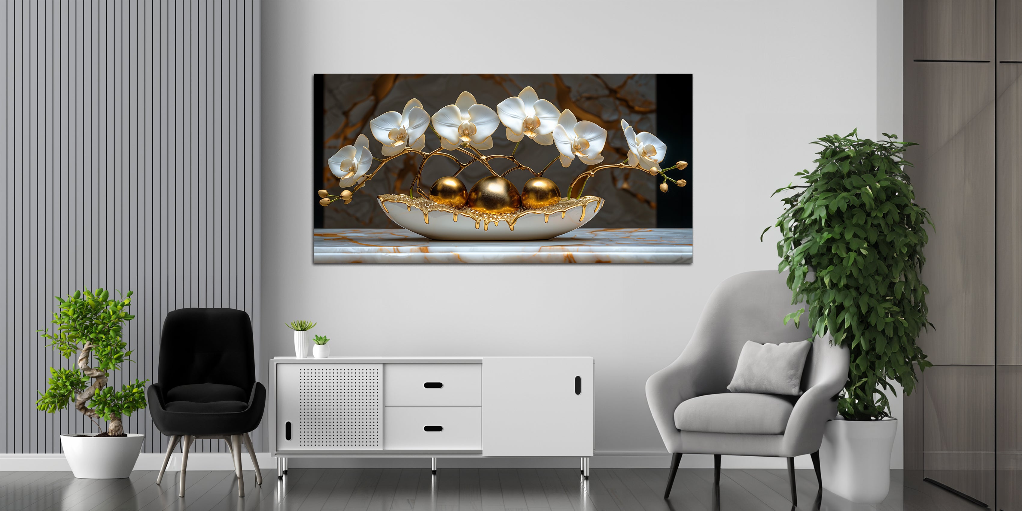 Orchid Flowers Gold Foil Wall Art Print – Gold Foil Canvas Print Wall Art