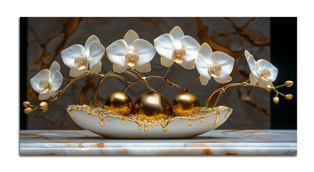 Orchid Flowers Gold Foil Wall Art Print – Gold Foil Canvas Print Wall Art