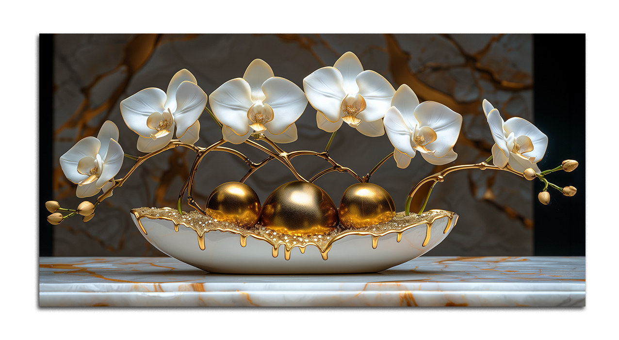 Orchid Flowers Gold Foil Wall Art Print – Gold Foil Canvas Print Wall Art