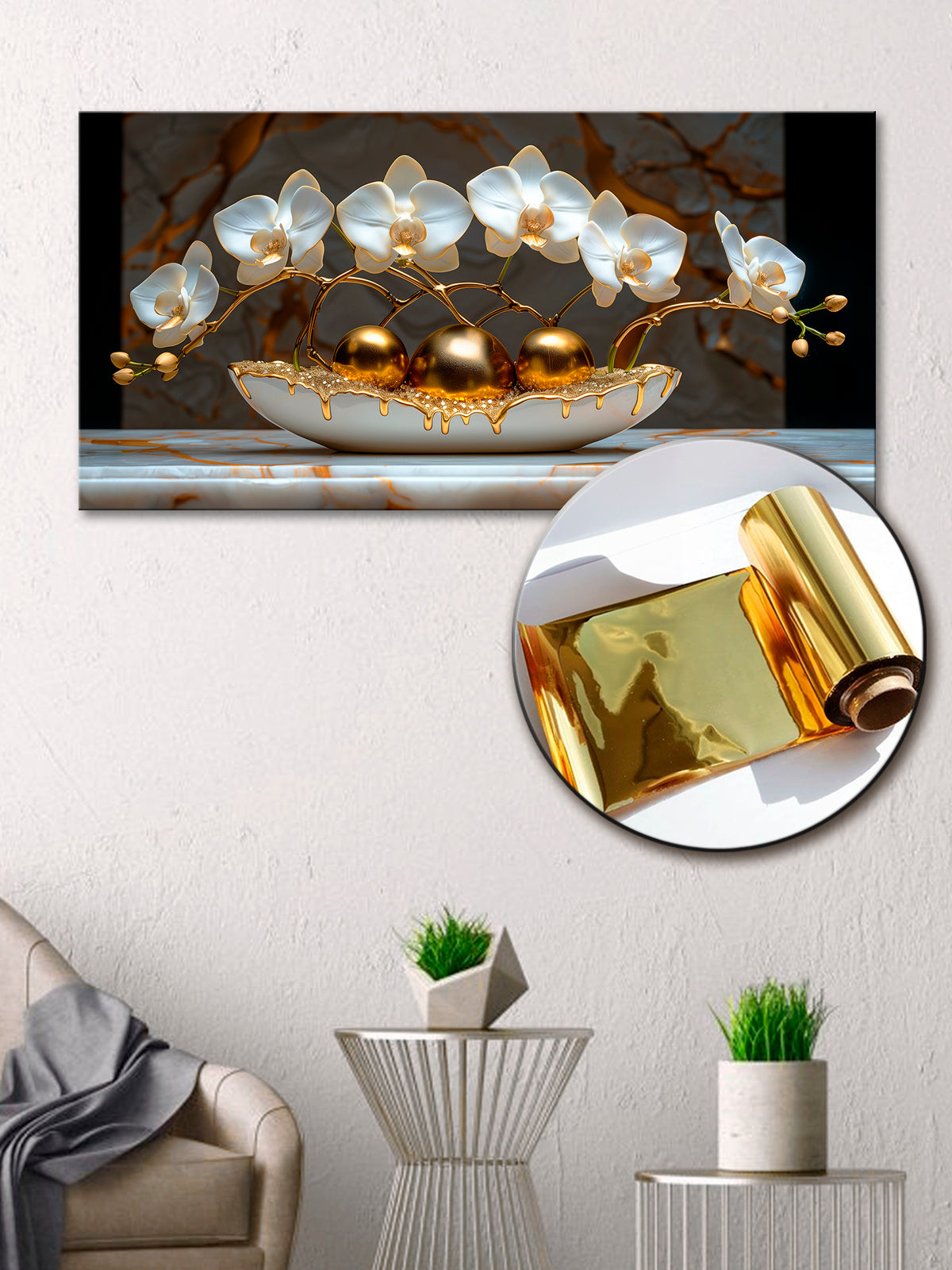 Orchid Flowers Gold Foil Wall Art Print – Gold Foil Canvas Print Wall Art