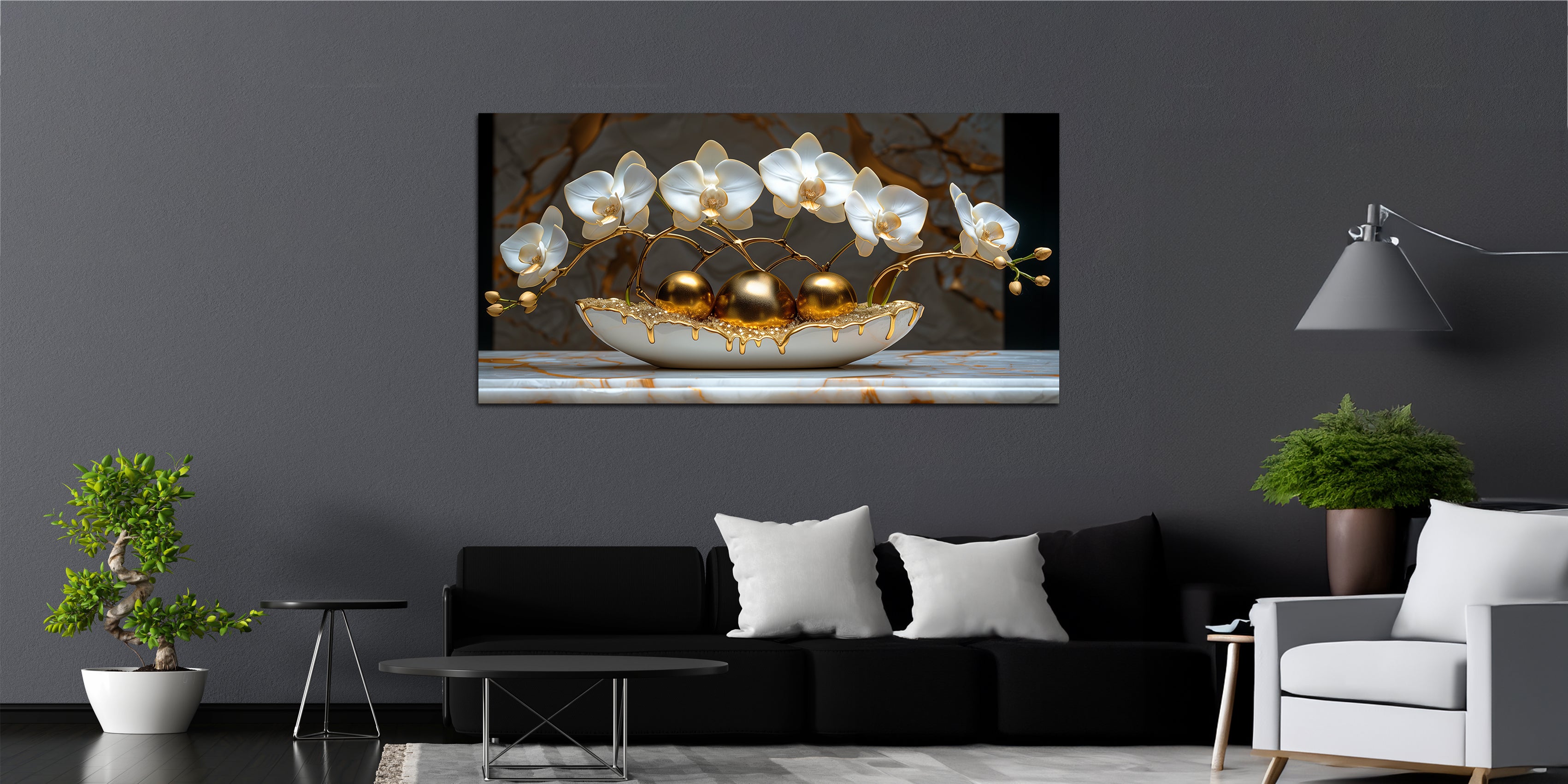 Orchid Flowers Gold Foil Wall Art Print – Gold Foil Canvas Print Wall Art