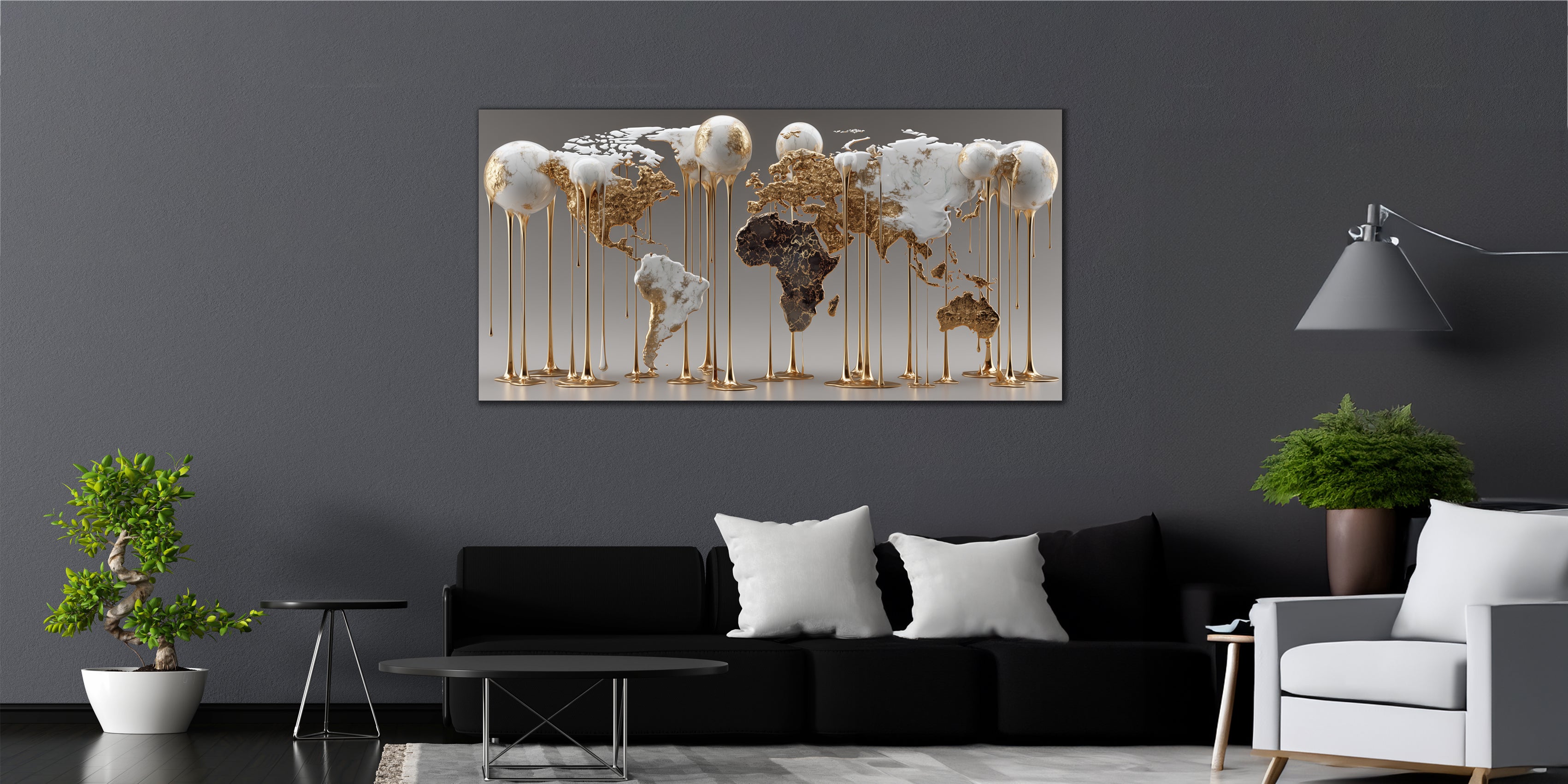 Gilded Art Print Abstract Map of the Planet – Gold Accent Wall Decor Canvas, Foil