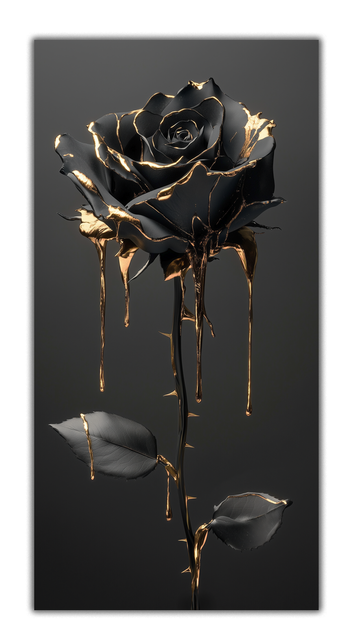 Gilded Art Print Black Rose – Gold Accent Wall Decor Canvas, Foil