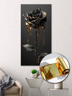Gold Foil Wall Art Print Black Rose – Gold Accent Wall Decor Canvas