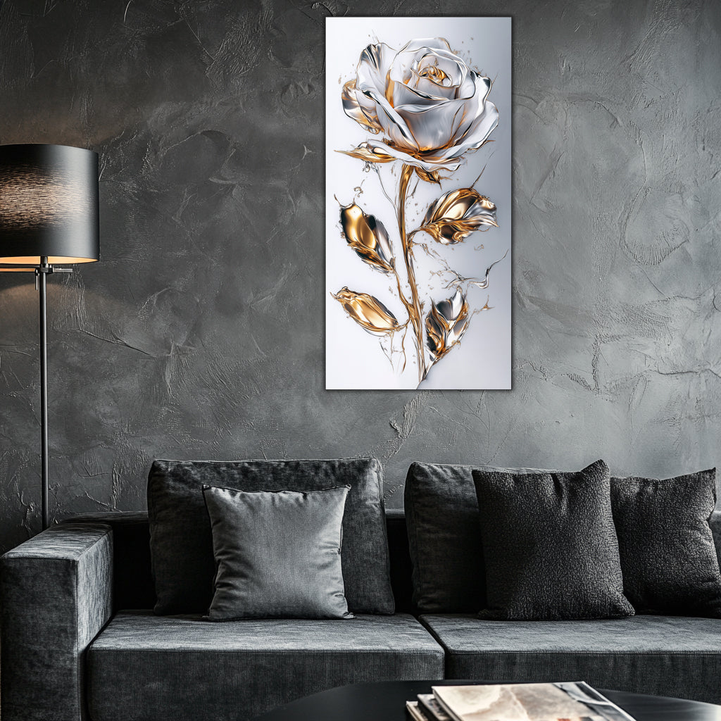 Gilded Art Print Rose – Gold Accent Wall Decor Canvas, Foil