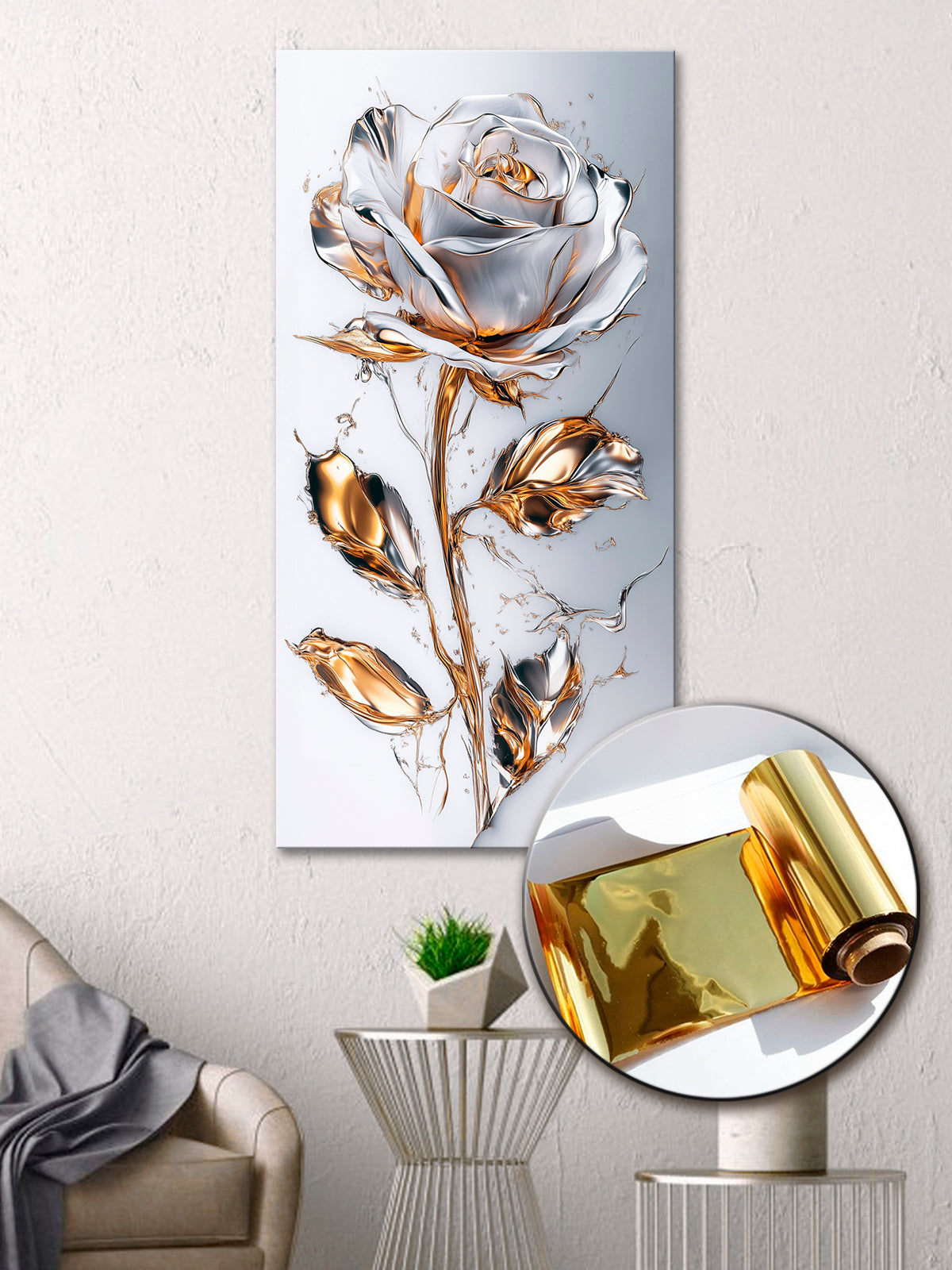 Gold Foil Wall Art Print Rose – Gold Accent Wall Decor Canvas