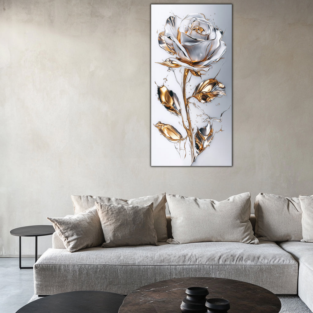 Gilded Art Print Rose – Gold Accent Wall Decor Canvas, Foil