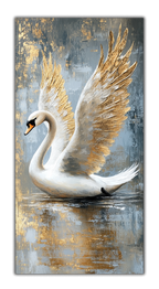 Gold Wall Art Print White Swan – Gold Accent Wall Decor Canvas, Foil