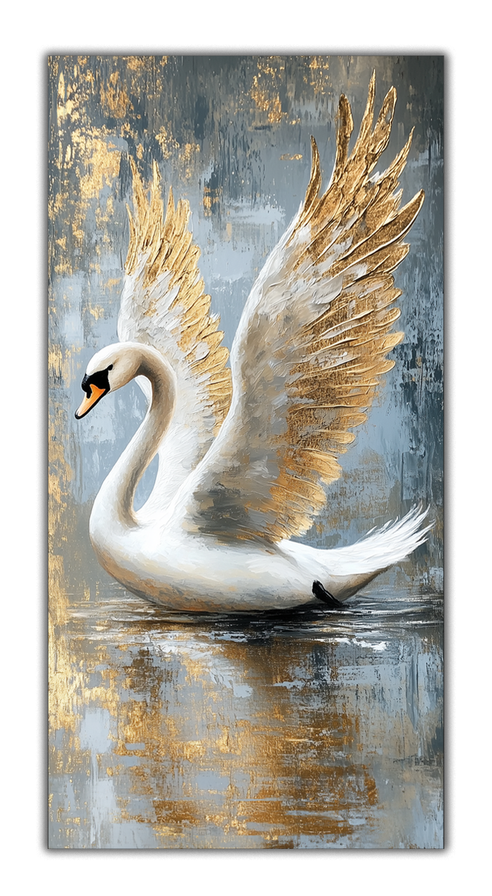 Gilded Art Print White Swan – Gold Accent Wall Decor Canvas, Foil