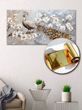 Gold Wall Art – Peacock and Flowers Metallic Foil Canvas