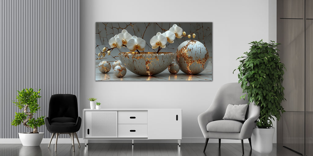 Gold Foil Wall Art Print Orchid – Gold Accent Wall Decor Canvas