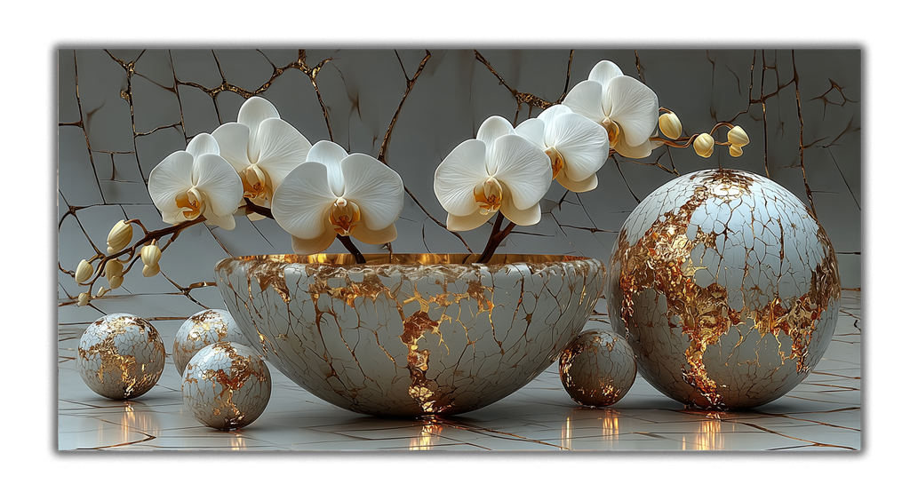 Gold Foil Wall Art Print Orchid – Gold Accent Wall Decor Canvas