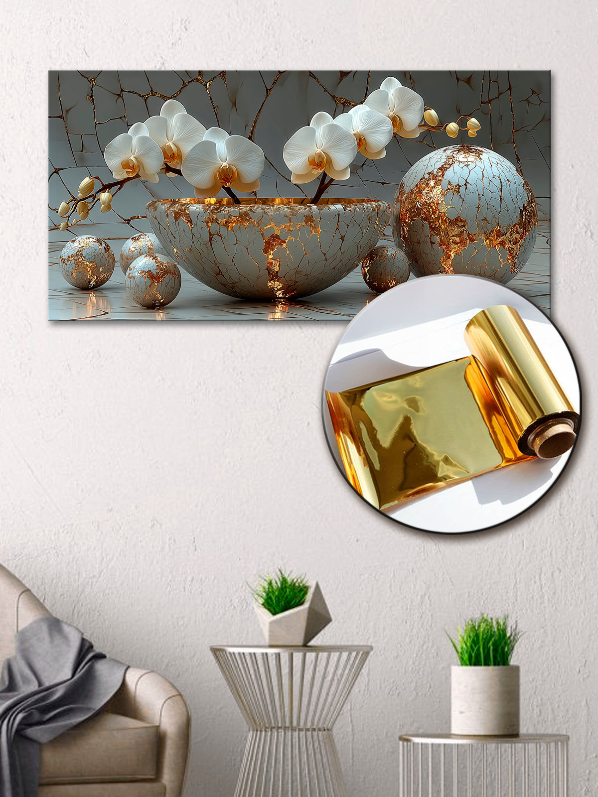 Gold Foil Wall Art Print Orchid – Gold Accent Wall Decor Canvas