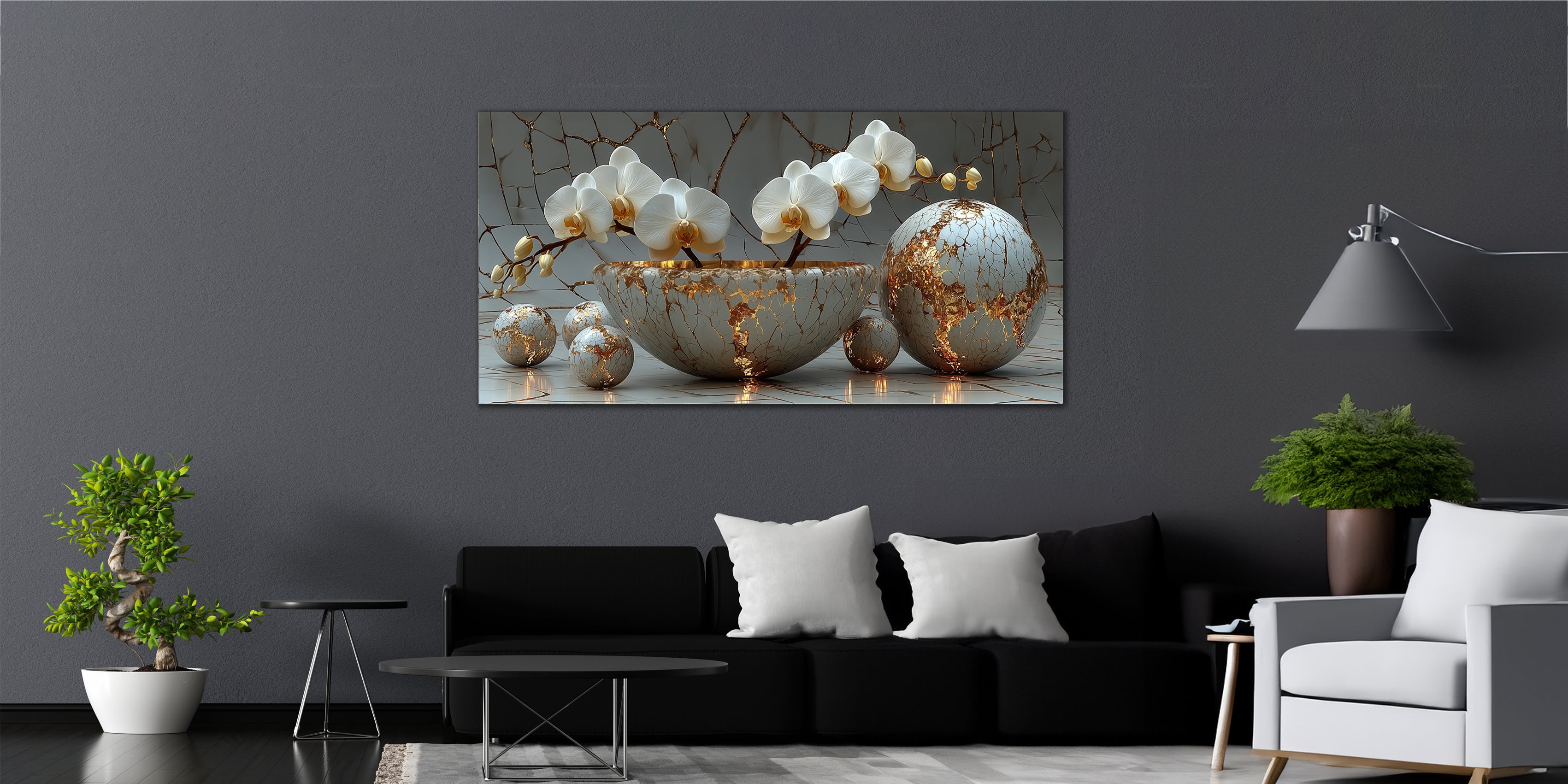 Gilded Art Print Orchid – Gold Accent Wall Decor Canvas, Foil