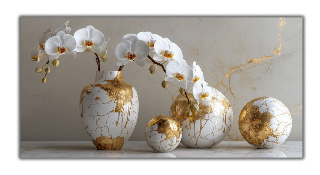 Gilded Art Print Orchid Flowers – Gold Accent Wall Decor Canvas, Foil