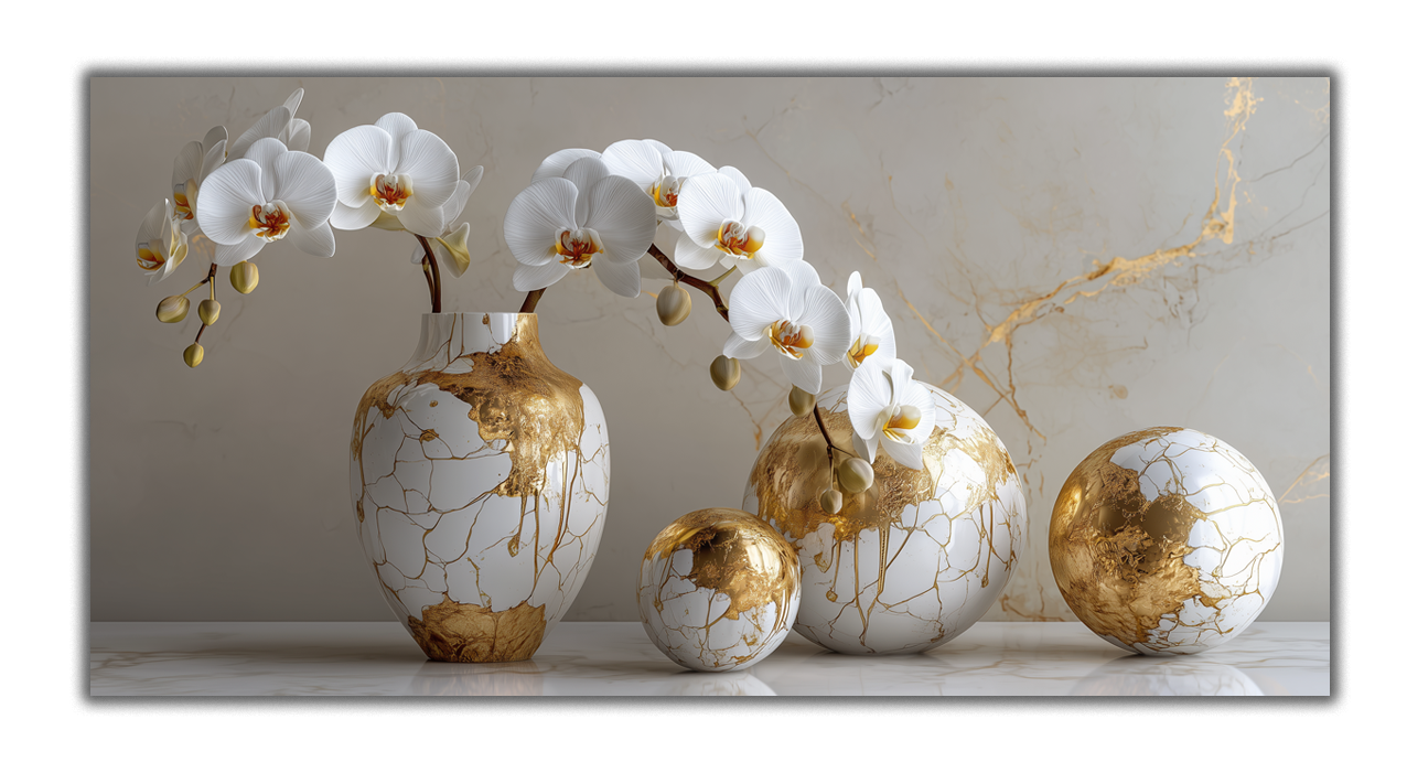 Gilded Art Print Orchid Flowers – Gold Accent Wall Decor Canvas, Foil