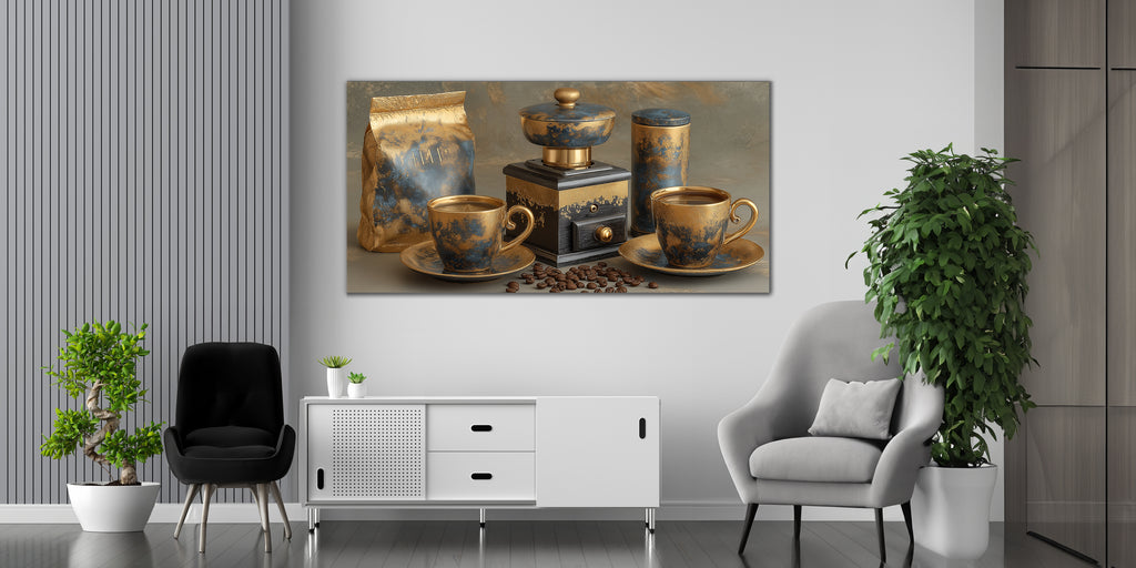 Gilded Art Print Coffee Set – Gold Accent Wall Decor Canvas, Foil