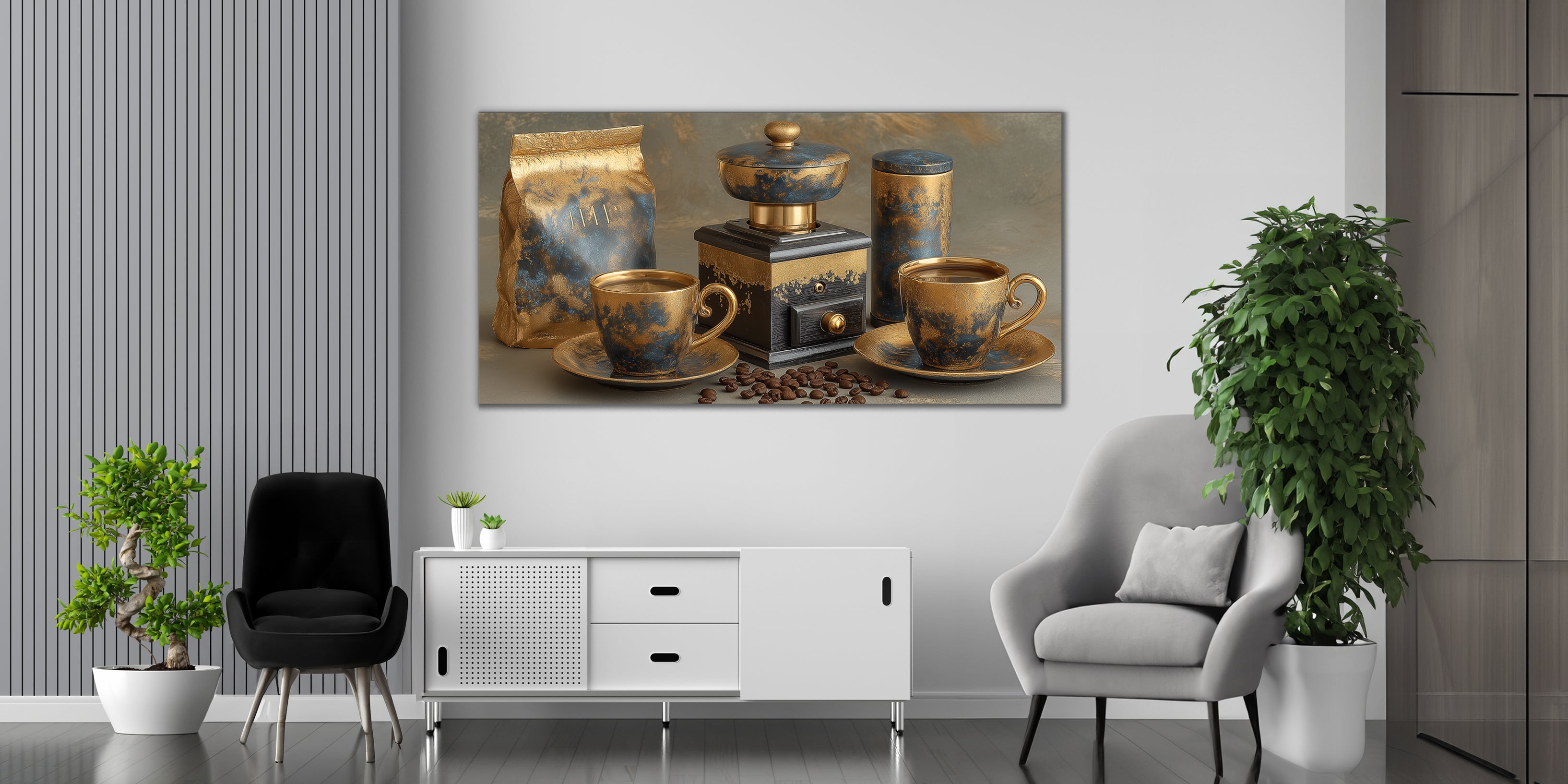 Gilded Art Print Coffee Set – Gold Accent Wall Decor Canvas, Foil