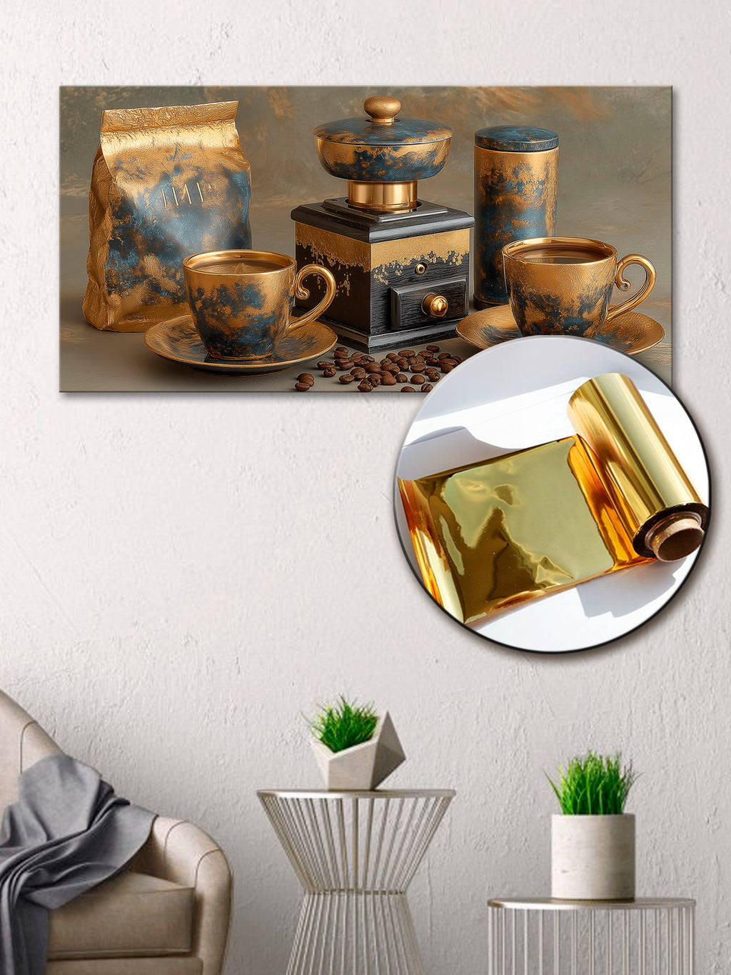 Gold Foil Wall  Art Print Coffee Set – Gold Accent Wall Decor Canvas