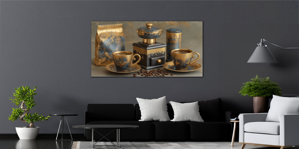 Gilded Art Print Coffee Set – Gold Accent Wall Decor Canvas, Foil