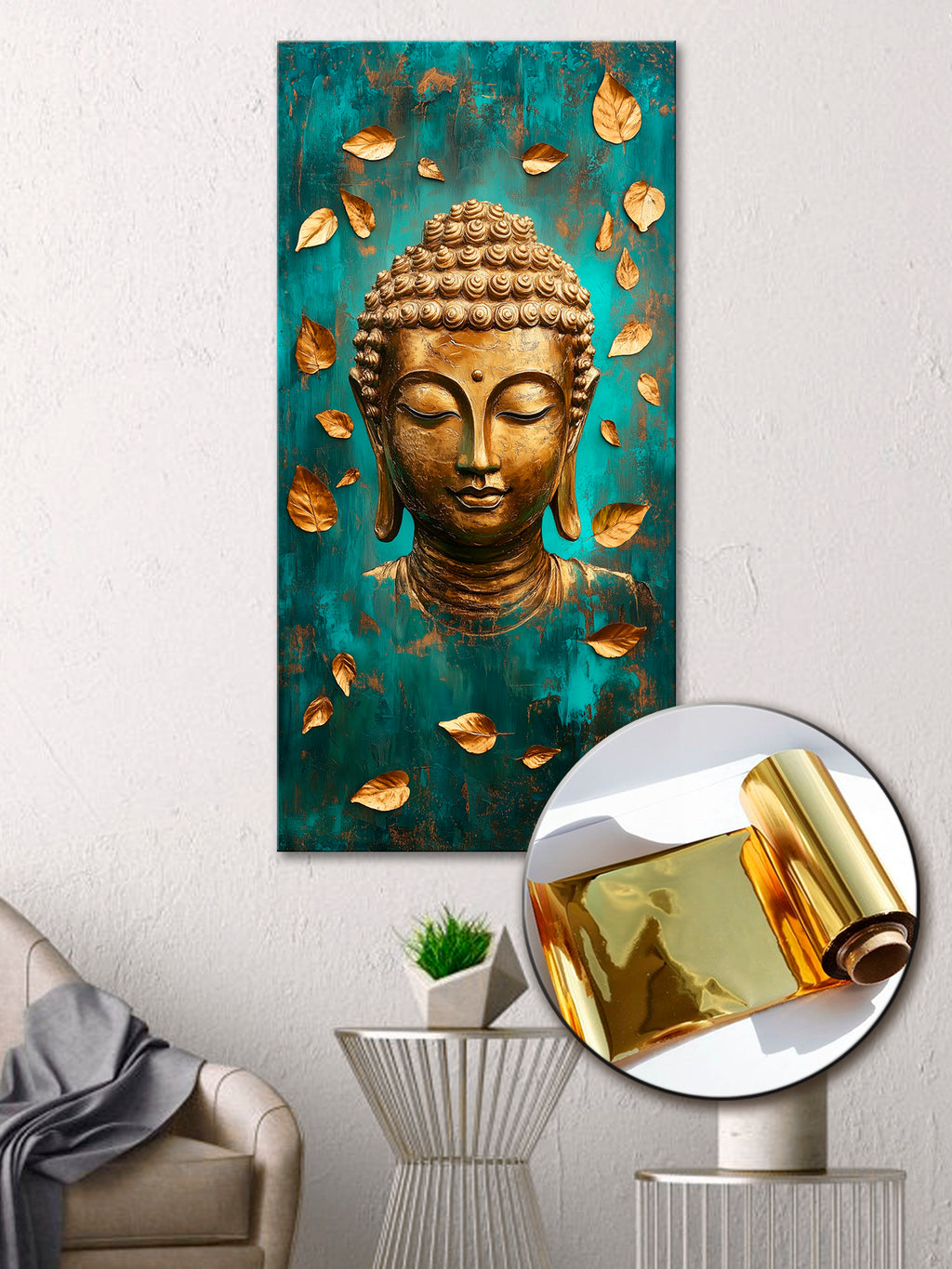 Gold Wall Art Golden Buddha – Gold Accent Wall Decor Canvas, Foil