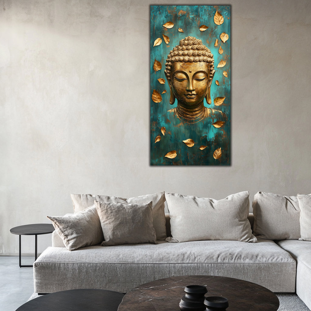Gilded Art Print Golden Buddha – Gold Accent Wall Decor Canvas, Foil