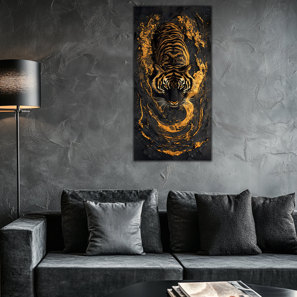 Gilded Art Print Tiger – Gold Accent Wall Decor Canvas, Foil