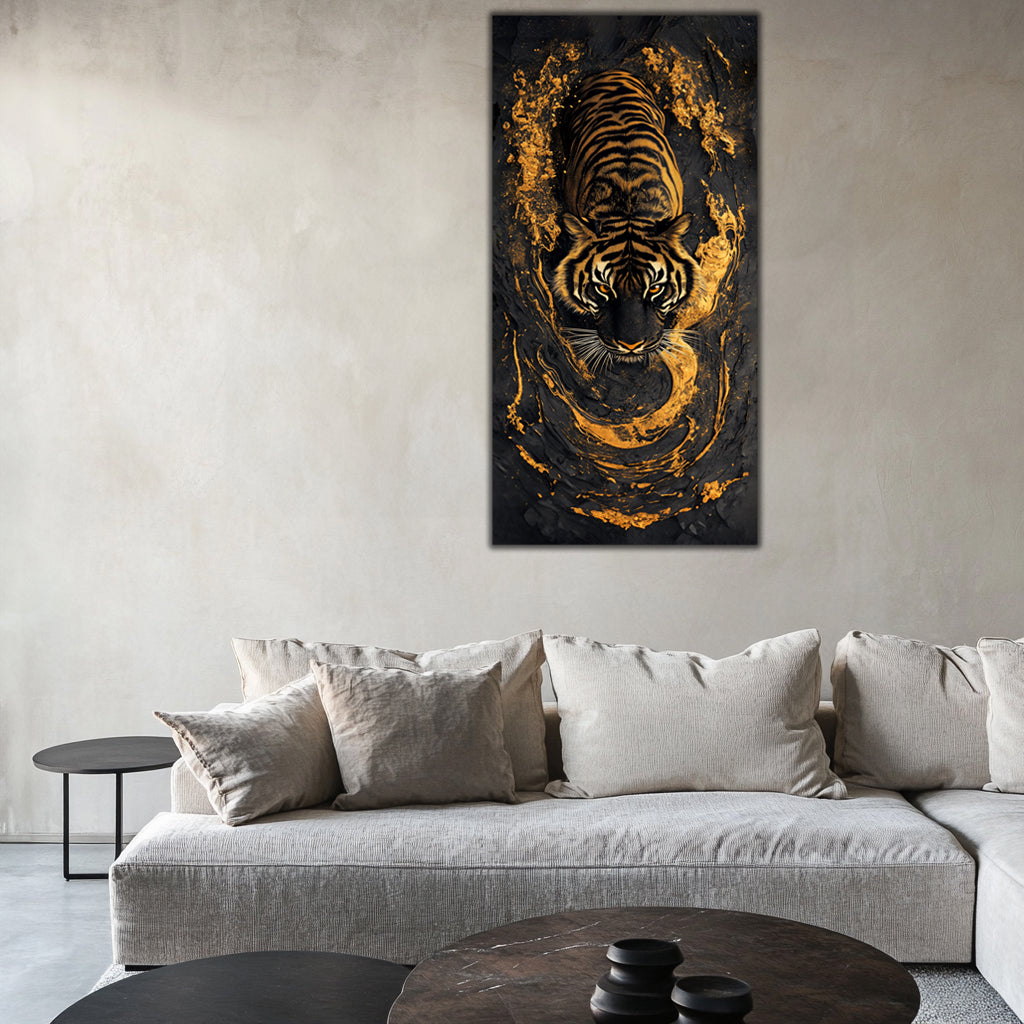 Gilded Art Print Tiger – Gold Accent Wall Decor Canvas, Foil