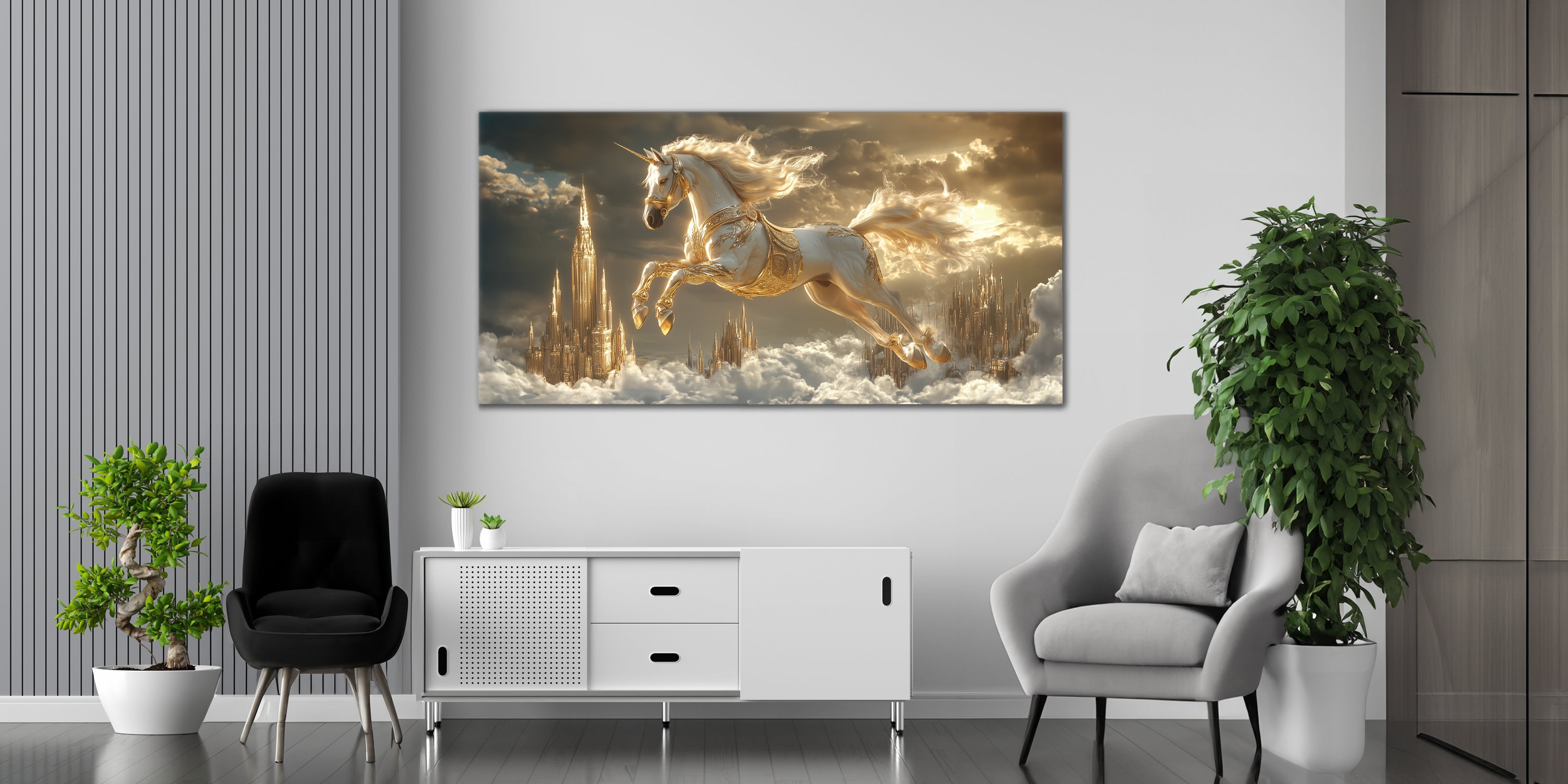 Gold Foil Print Gilded Painting Harness for Interior Wall.