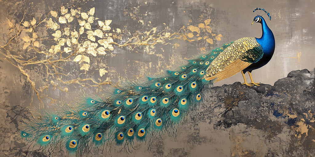 Gold Wall Art – Peacock Metallic Foil Canvas.