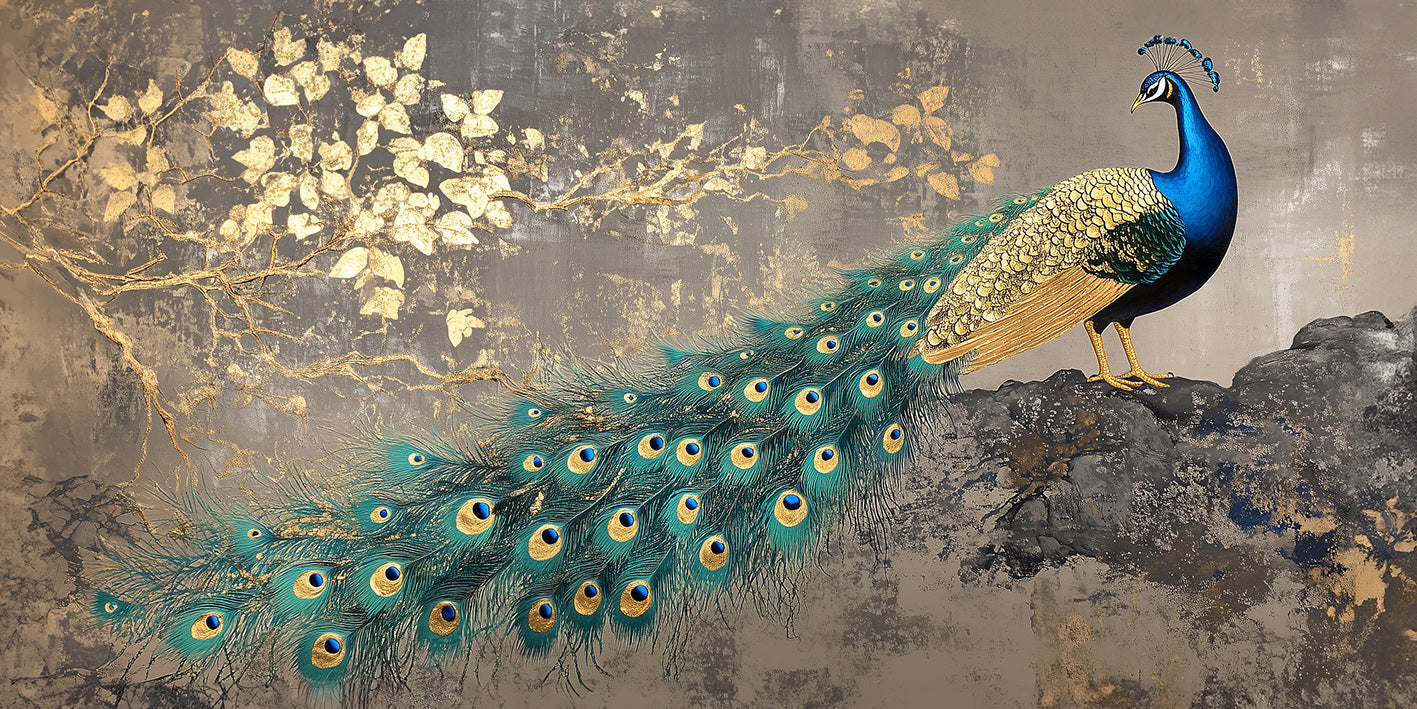 Gold Wall Art – Peacock Metallic Foil Canvas.