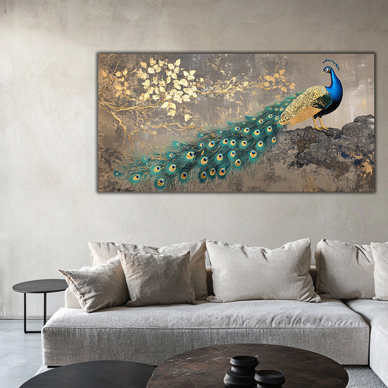Gold Wall Art – Peacock Metallic Foil Canvas.